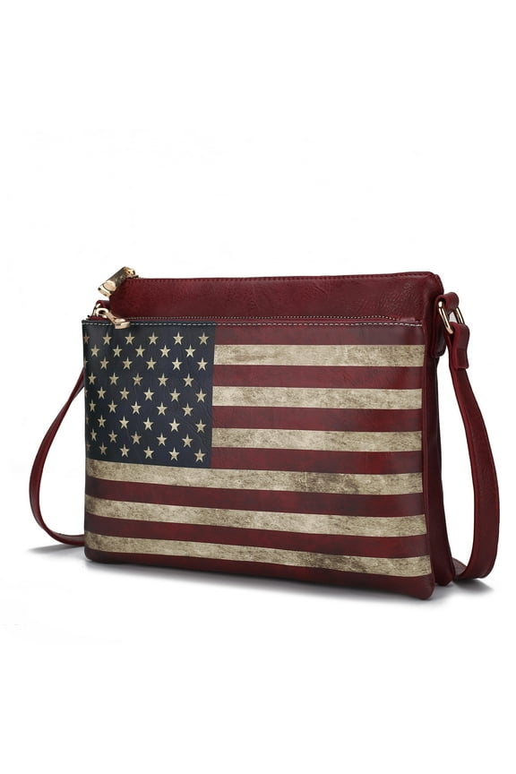 Madeline Womens Crossbody Bag American Patriotic Vegan Leather Shoulder Bag USA Flag Burgundy Handbags Purse by Mia K