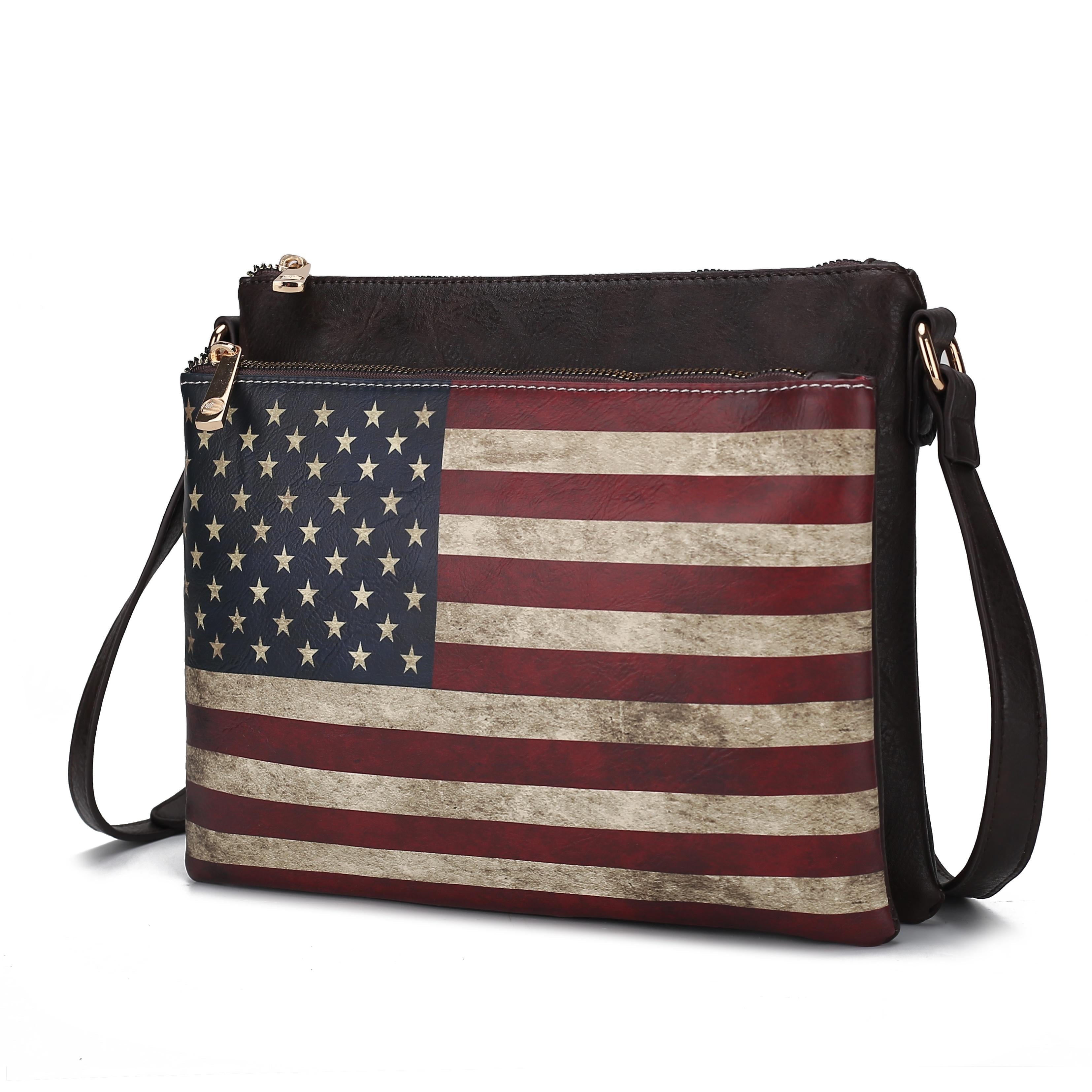 MKF Collection Madeline Womens Crossbody Bag American Patriotic Vegan Leather Shoulder Bag USA Flag Chocolate Handbags Purse by Mia K