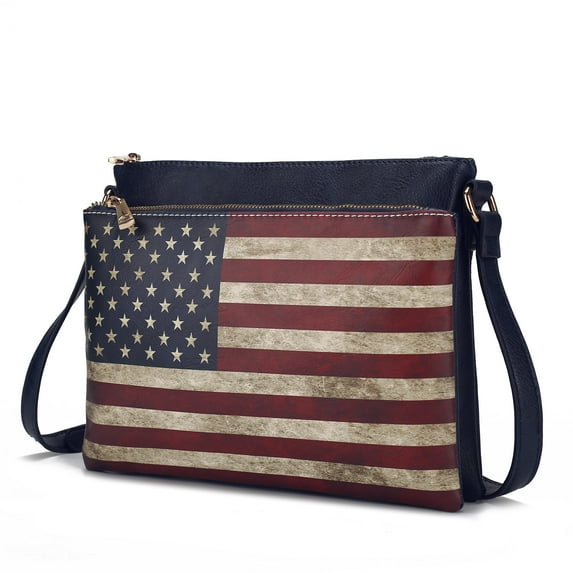 MKF Collection Madeline Womens Crossbody Bag American Patriotic Vegan Leather Shoulder Bag USA Flag Navy Handbags Purse by Mia K