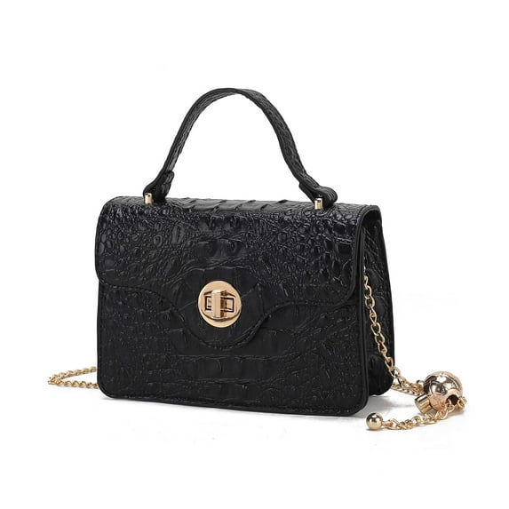 MKF Collection Mae Women Mini Fashion Crossbody Bag, Stylish Faux Crocodile-Embossed Top Handle by Mia K - Black