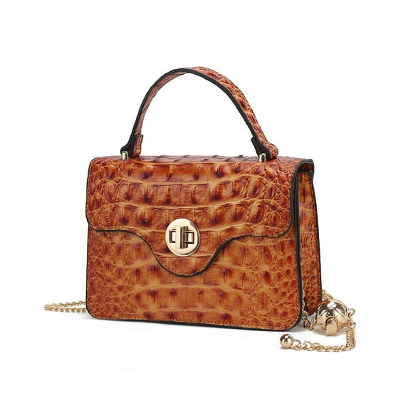 MKF Collection Mae Women Mini Fashion Crossbody Bag, Stylish Faux Crocodile-Embossed Top Handle by Mia K - Brown