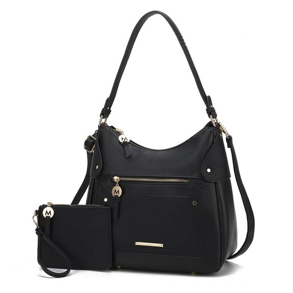 MKF Collection Maeve Vegan Leather Women's Shoulder Bag & Wristlet Pouch, Modern Hobo Purse Handbag by Mia K - Black