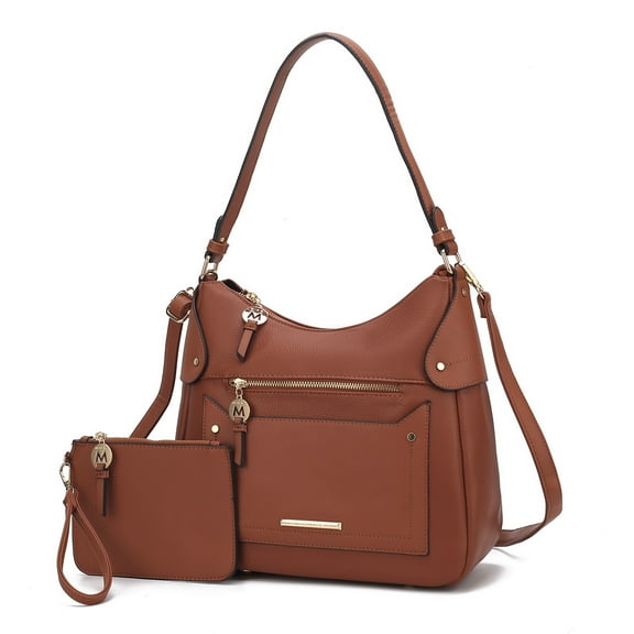 MKF Collection Maeve Vegan Leather Women's Shoulder Bag & Wristlet Pouch, Modern Hobo Purse Handbag by Mia K - Brown