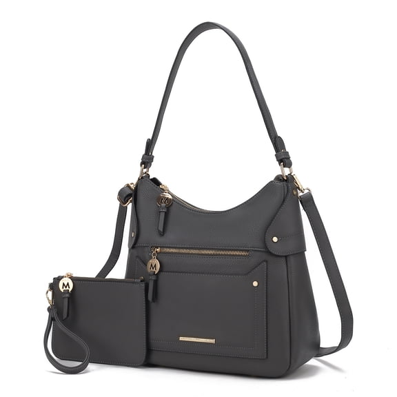 MKF Collection Maeve Vegan Leather Women's Shoulder Bag & Wristlet Pouch, Modern Hobo Purse Handbag by Mia K - Charcoal Gray