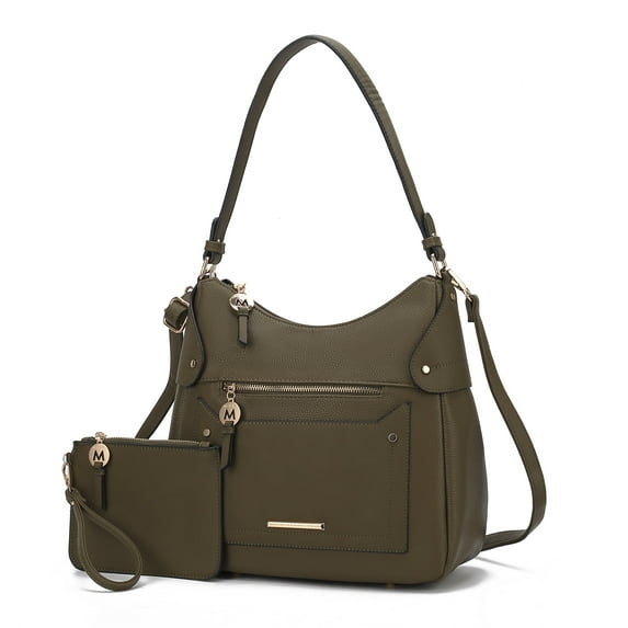 MKF Collection Maeve Vegan Leather Women's Shoulder Bag & Wristlet Pouch, Modern Hobo Purse Handbag by Mia K - Olive