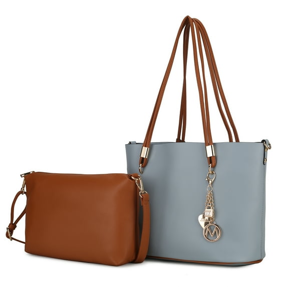 MKF Collection Malay Vegan Leather Women's Tote Bag & Cosmetic Pouch, Stylish Shoulder Purse Handbag 2 pcs by Mia K - Denim