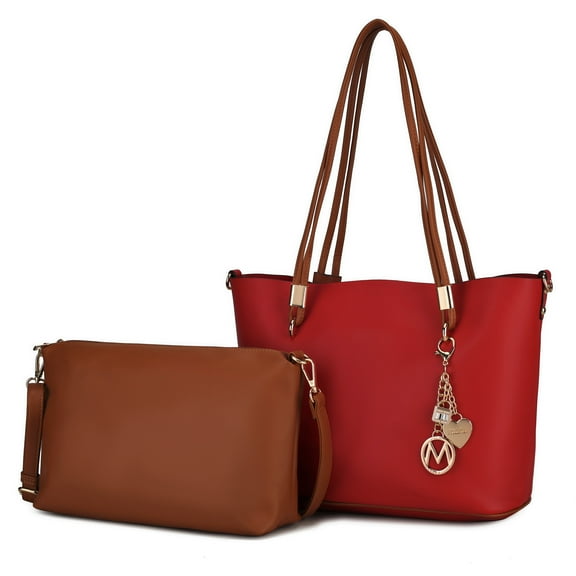 MKF Collection Malay Vegan Leather Women's Tote Bag & Cosmetic Pouch, Stylish Shoulder Purse Handbag 2 pcs by Mia K - Red