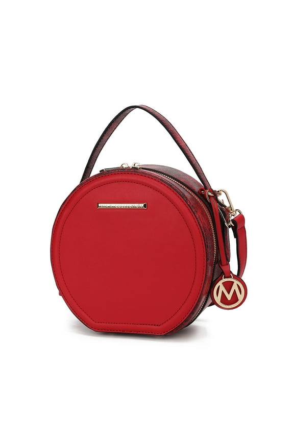 Mallory Women's Circle Crossbody Bag, Vegan Leather Round Bag Satchel Purse Handbag by Mia K. - Red