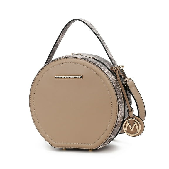 MKF Collection Mallory Women's Circle Crossbody Bag, Vegan Leather Round Bag Satchel Purse Handbag by Mia K. - Taupe Beige