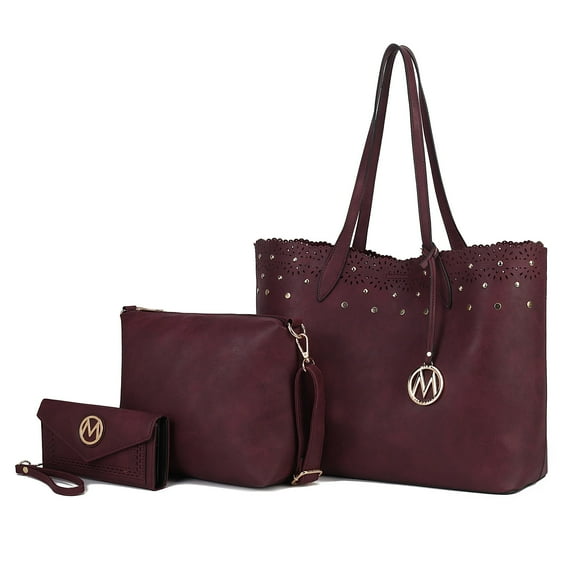 MKF Collection Mariahna 3-Piece Set – Shopper Tote Bag, Crossbody Purse, and Matching Wallet for Women – Vegan Leather Handbag Set by Mia K - Burgundy