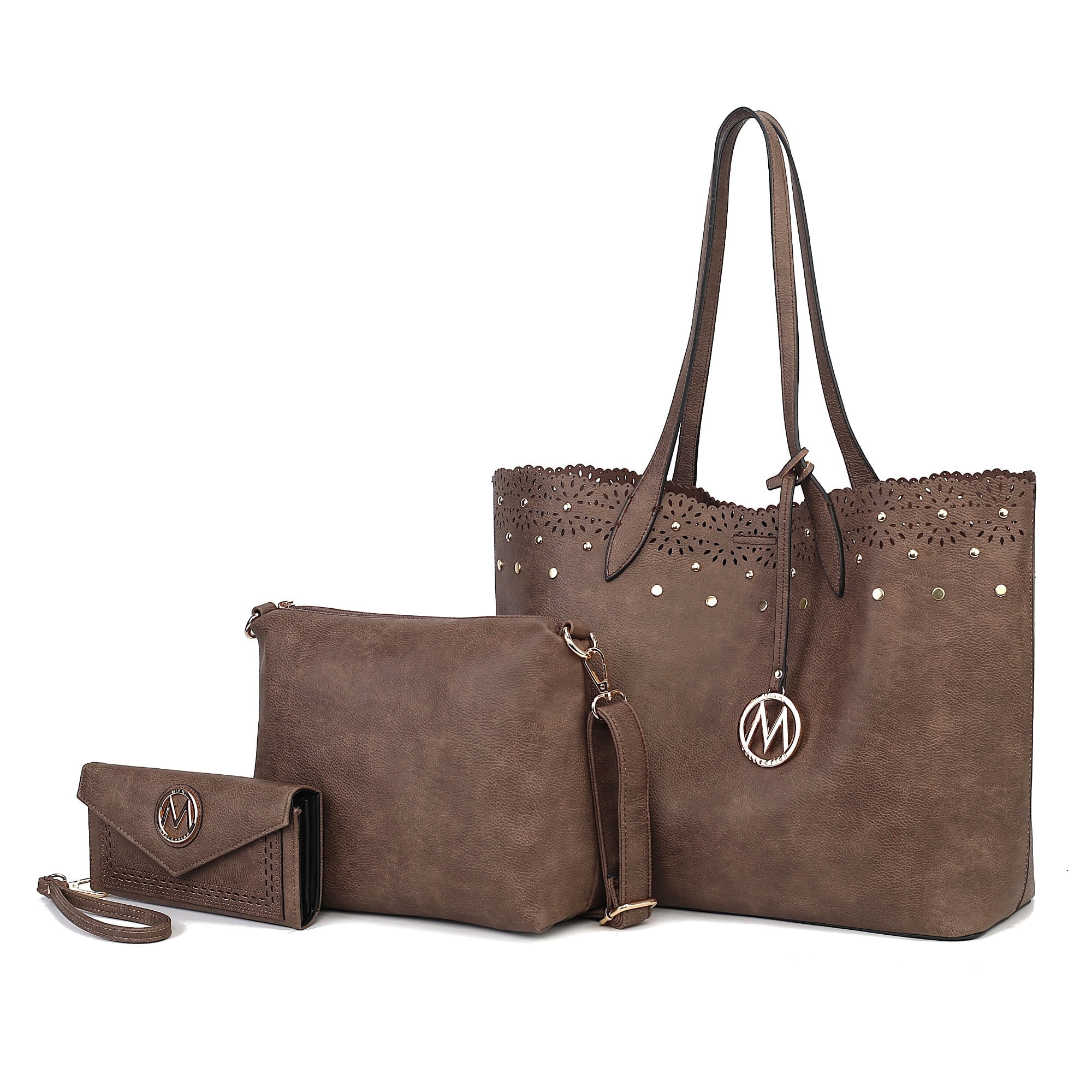 MKF Collection Mariahna 3-Piece Set – Shopper Tote Bag, Crossbody Purse, and Matching Wallet for Women – Vegan Leather Handbag Set by Mia K - Khaki