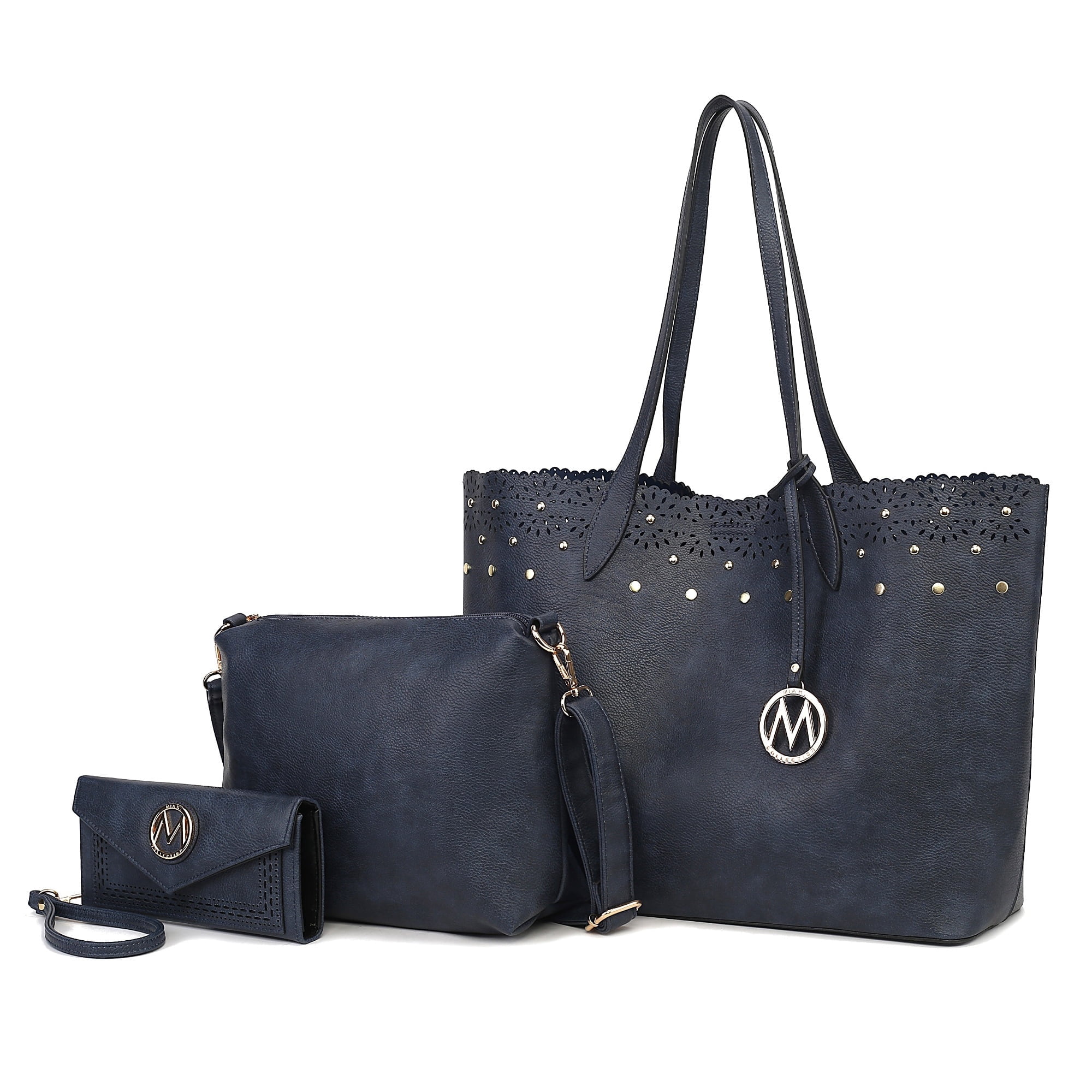 MKF Collection Mariahna 3-Piece Set – Shopper Tote Bag, Crossbody Purse, and Matching Wallet for Women – Vegan Leather Handbag Set by Mia K - Navy