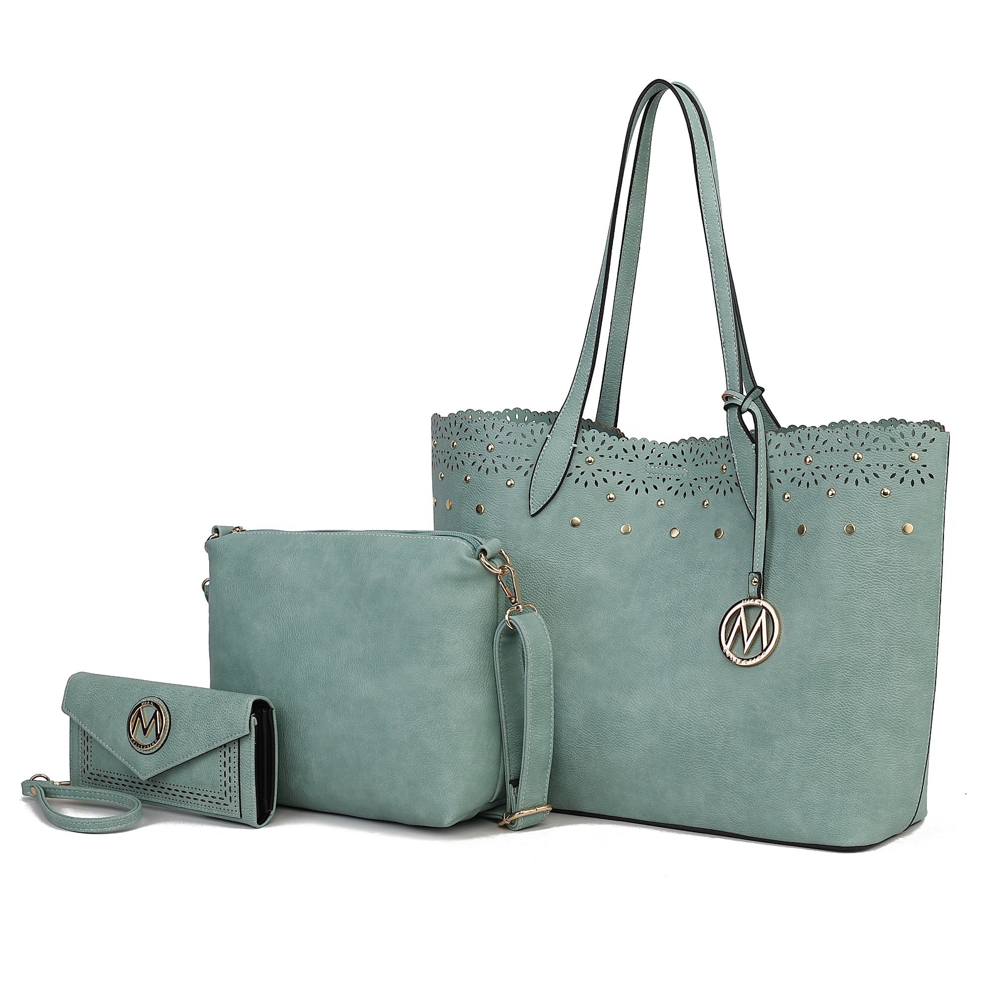 MKF Collection Mariahna 3-Piece Set – Shopper Tote Bag, Crossbody Purse, and Matching Wallet for Women – Vegan Leather Handbag Set by Mia K - Seafoam