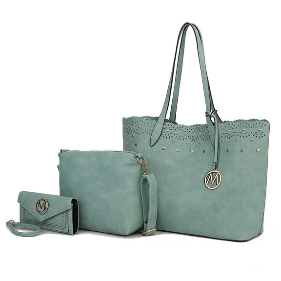 MKF Collection Mariahna 3-Piece Set – Shopper Tote Bag, Crossbody Purse, and Matching Wallet for Women – Vegan Leather Handbag Set by Mia K - Seafoam