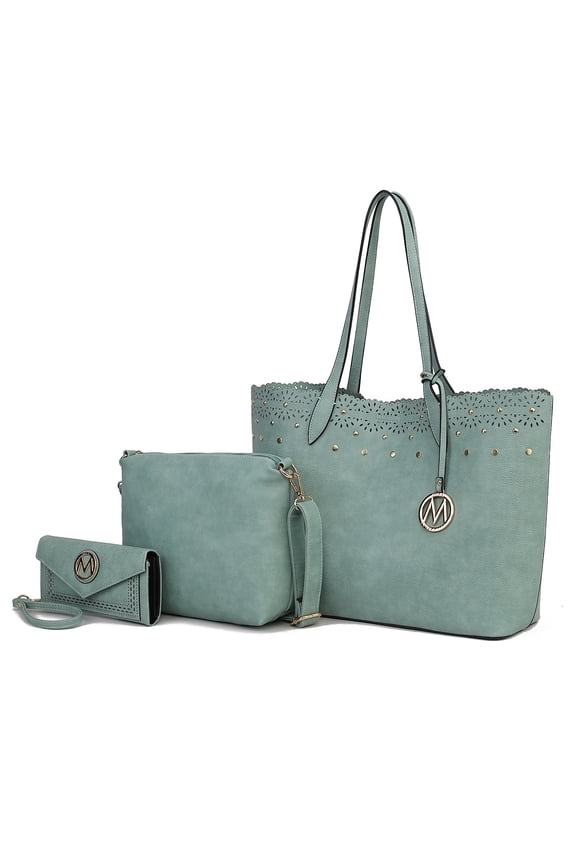 Mariahna 3-Piece Set – Shopper Tote Bag, Crossbody Purse, and Matching Wallet for Women – Vegan Leather Handbag Set by Mia K - Seafoam