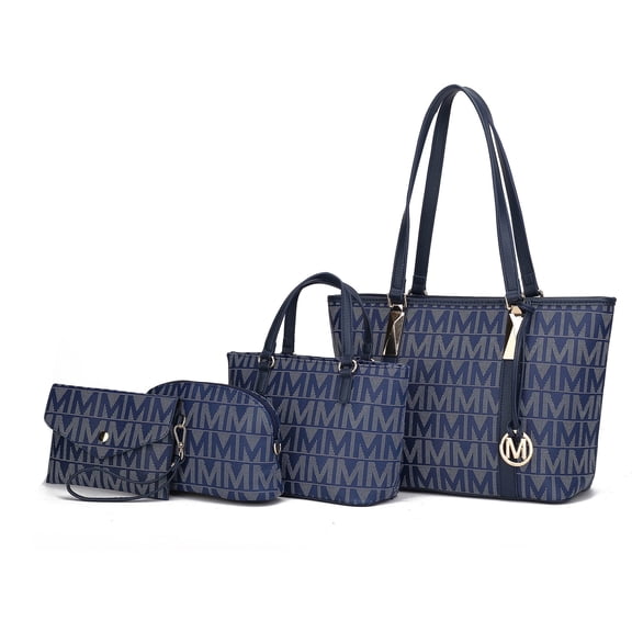 MKF Collection by Mia K. Marimar Women's Tote Bag with Pouch and Wristlet, Signature 4 Piece Set - Navy Blue