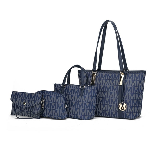 MKF Collection by Mia K. Marimar Women's Tote Bag with Pouch and Wristlet, Signature 4 Piece Set - Navy Blue