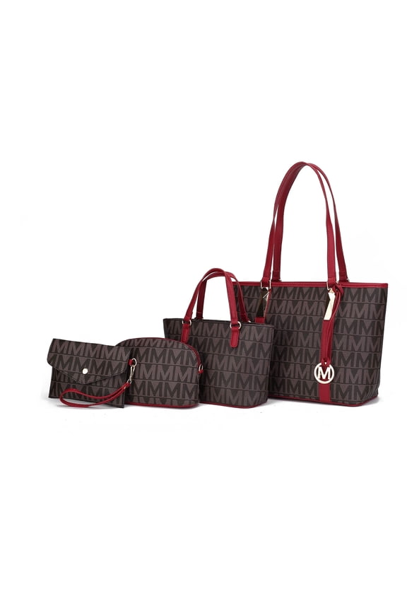 Marimar Women's Tote Bag with Pouch and Wristlet, Signature 4 Piece Set by Mia K - Red