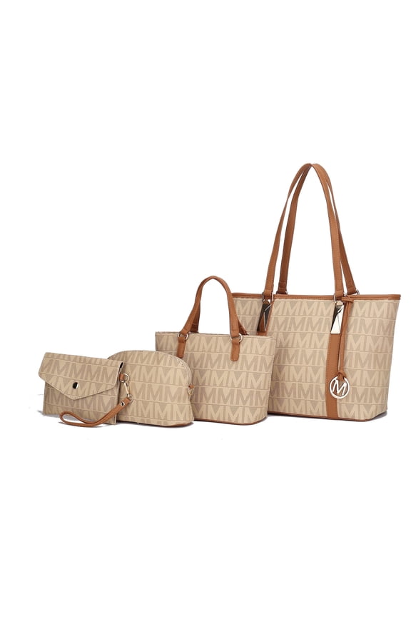 by Mia K. Marimar Women's Tote Bag with Pouch and Wristlet, Signature 4 Piece Set - Beige