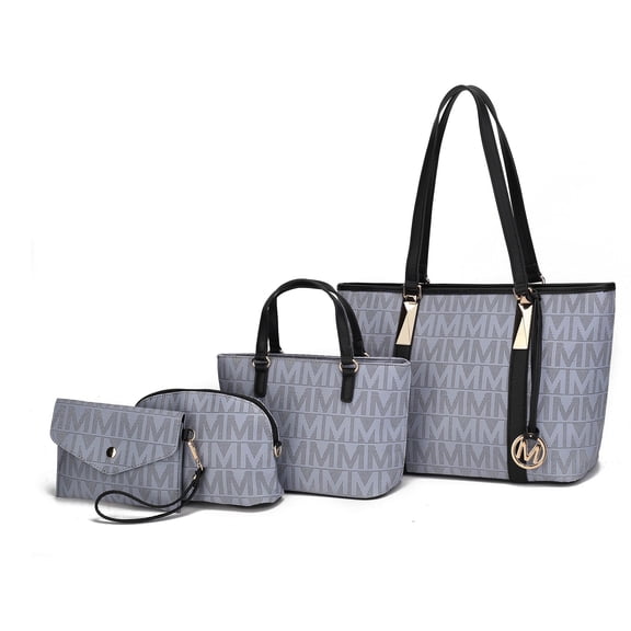 MKF Collection by Mia K. Marimar Women's Tote Bag with Pouch and Wristlet, Signature 4 Piece Set - Grey