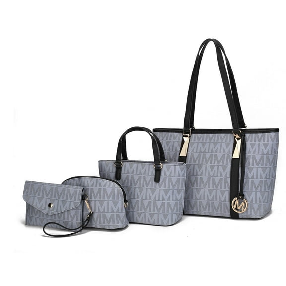 MKF Collection by Mia K. Marimar Women's Tote Bag with Pouch and Wristlet, Signature 4 Piece Set - Grey