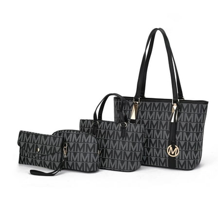MKF Collection by Mia K. Marimar Women's Tote Bag with Pouch and Wristlet, Signature 4 Piece Set - Black