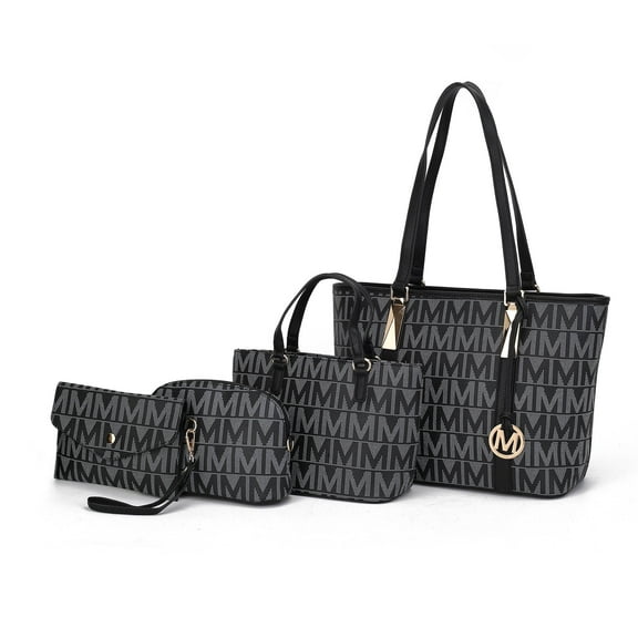 MKF Collection by Mia K. Marimar Women's Tote Bag with Pouch and Wristlet, Signature 4 Piece Set - Black