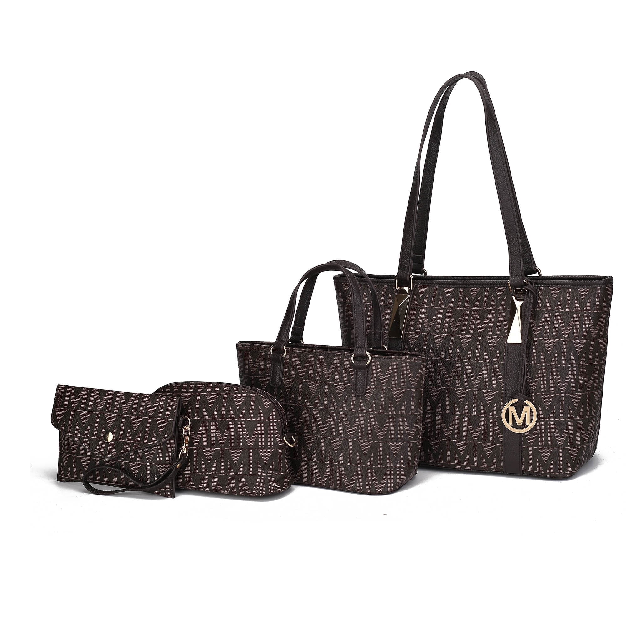 MKF Collection by Mia K. Marimar Women's Tote Bag with Pouch and Wristlet, Signature 4 Piece Set - Chocolate Brown