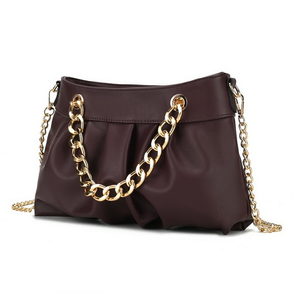 MKF Collection Marvila Minimalist Vegan Leather Chain Ruched Shoulder Bag, Crossbody Purse Handbag by Mia K - Chocolate