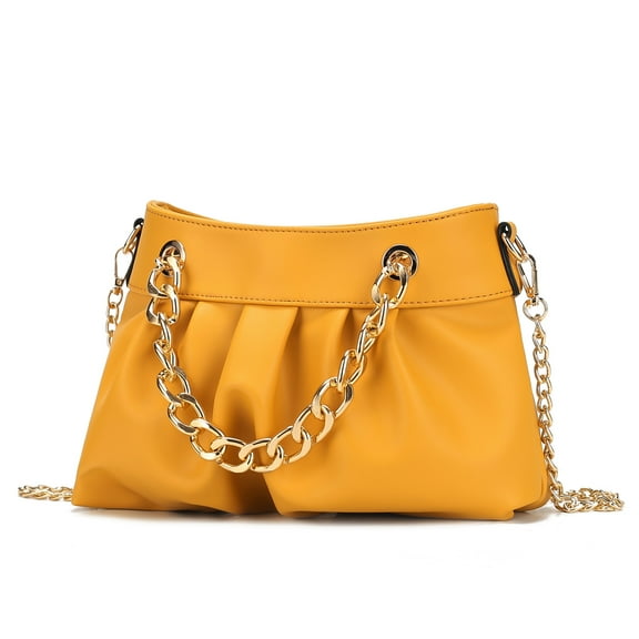 MKF Collection Marvila Minimalist Vegan Leather Chain Ruched Shoulder Bag, Crossbody Purse Handbag by Mia K - Yellow
