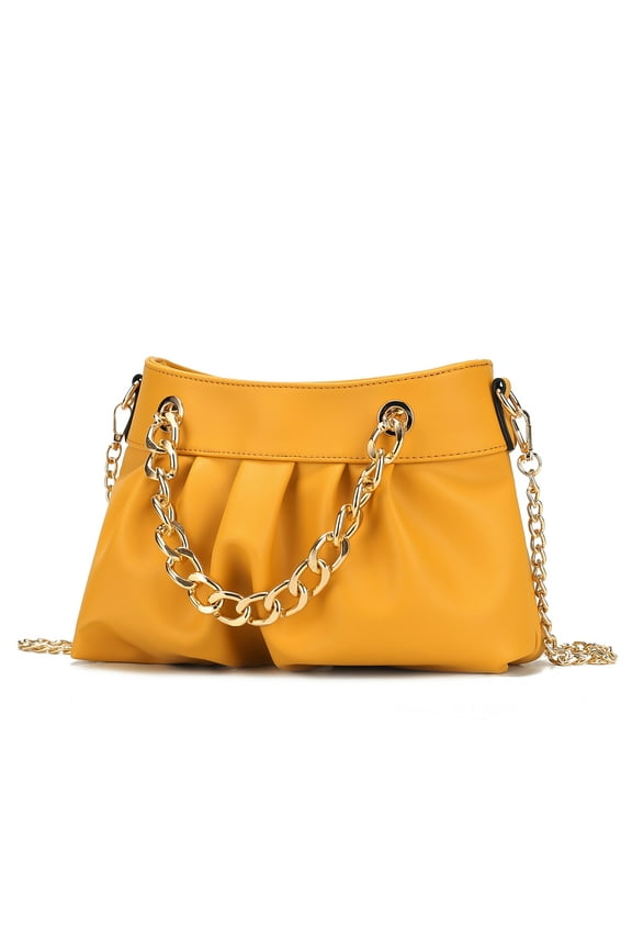 Marvila Minimalist Vegan Leather Chain Ruched Shoulder Bag, Crossbody Purse Handbag by Mia K - Yellow