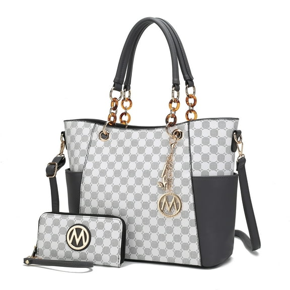 MKF Collection Merlina Women's Tote Bag & Wallet,Circular Print Vegan Leather Handbag 2pcs Set by Mia K