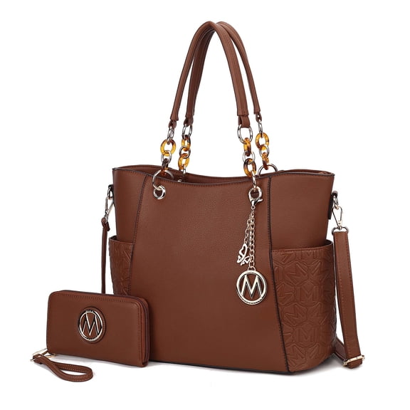 MKF Collection Merlina Women's Tote Bag & Wallet Vegan Leather Handbag 2pcs Set by Mia K - Brown