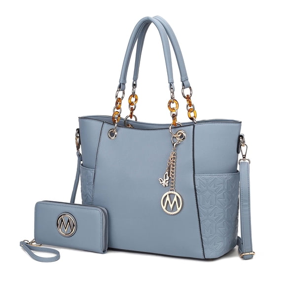 MKF Collection Merlina Women's Tote Bag & Wallet Vegan Leather Handbag 2pcs Set by Mia K - Denim Blue