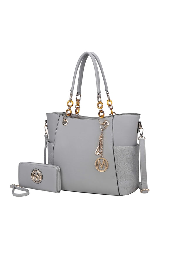 Merlina Women's Tote Bag & Wallet Vegan Leather Handbag 2pcs Set by Mia K - Light Gray