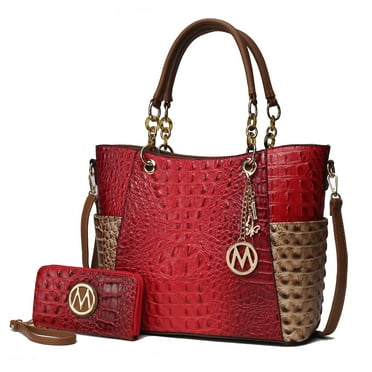MKF Collection Merlina Women’s Tote Bag with Wallet,Crocodile Vegan Leather Handbag 2Pcs Set by Mia K - Red Stone