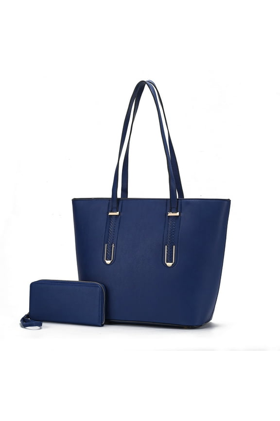 Mina Women's Tote Bag with Wallet, Vegan Leather Handbag Purse Set by Mia K - Black