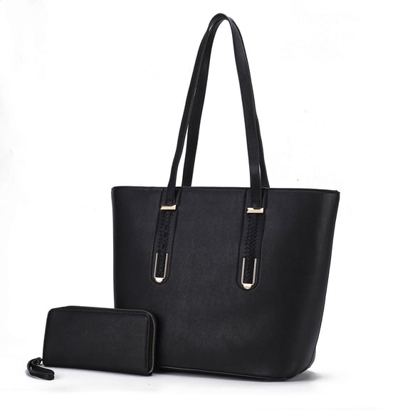 MKF Collection Mina Women's Tote Bag with Wallet, Vegan Leather Handbag Purse Set by Mia K - Black