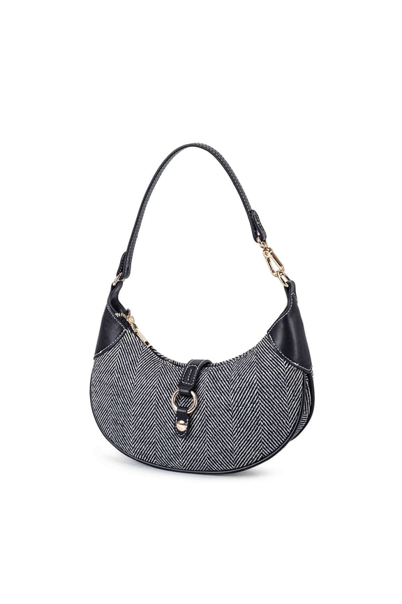 Mire Shoulder Women's Bag, Weave Vegan Leather Half Moon Top Handle Handbag by Mia K - Black