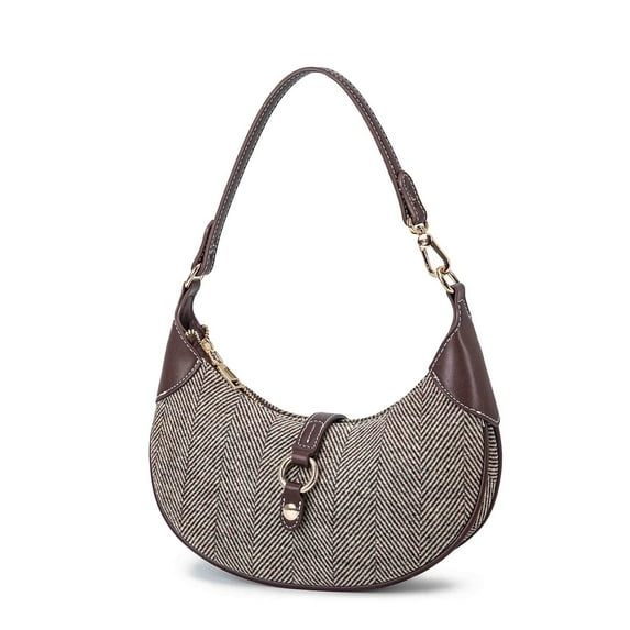 MKF Collection Mire Shoulder Women's Bag , Weave Vegan Leather Half Moon Top Handle Handbag by Mia K - Brown