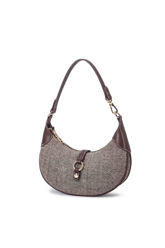 Mire Shoulder Women's Bag , Weave Vegan Leather Half Moon Top Handle Handbag by Mia K - Brown
