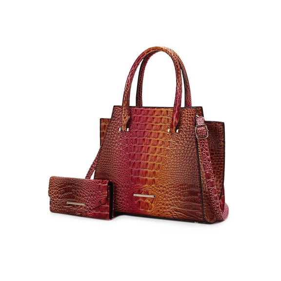 MKF Collection Miriam Women's Tote Handbag Croc-Embossed Vegan Leather Large Double Handles with Wallet by Mia K - Coral