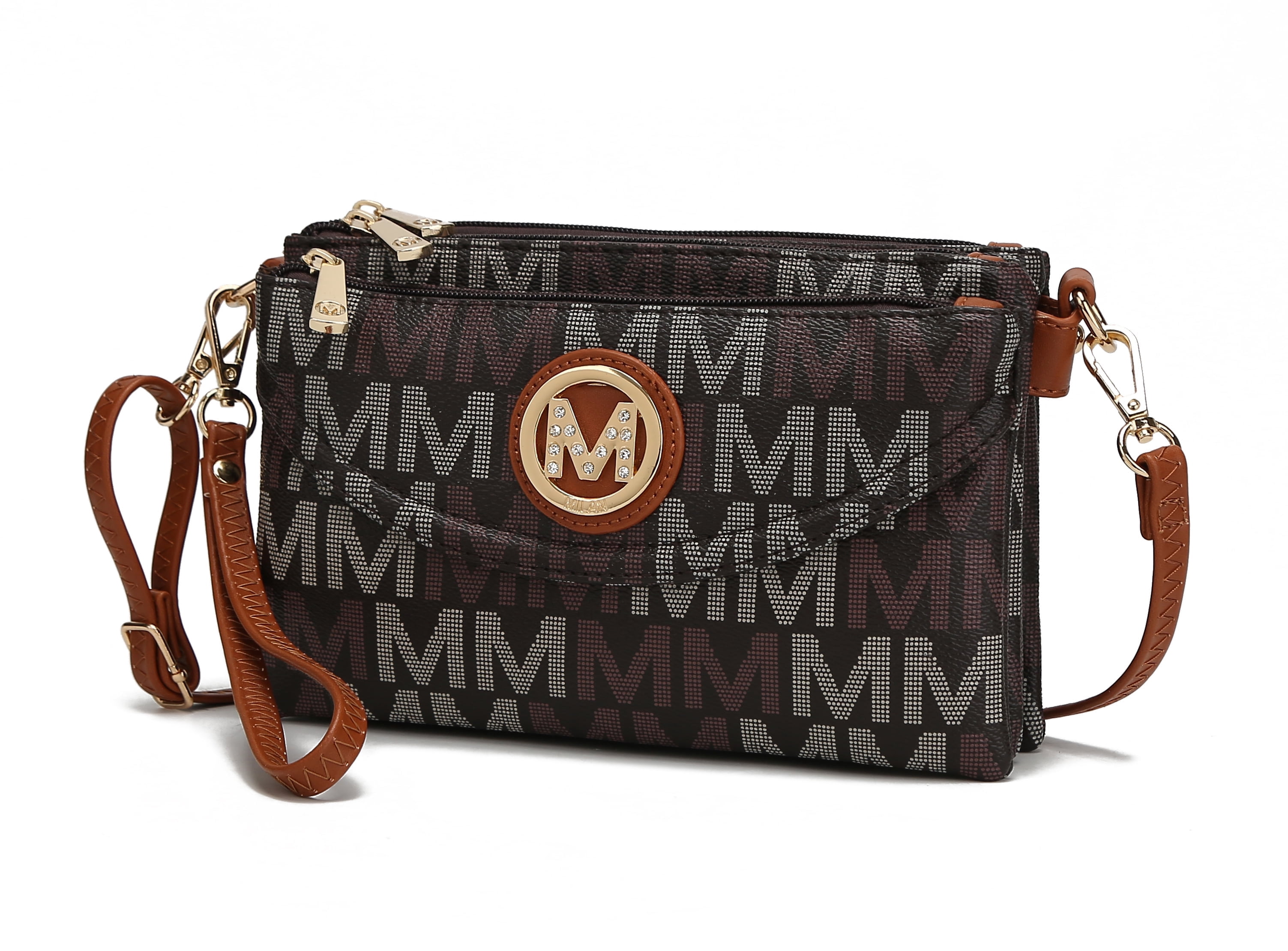 MKF Collection Multi-Compartments Ishani Women's Signature Crossbody Bag, Functional Wristlet Purse Handbag by Mia K - Brown