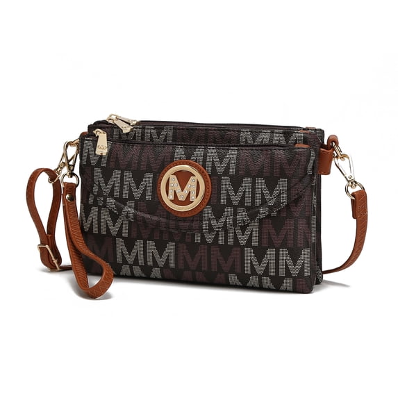MKF Collection Multi-Compartments Ishani Women's Signature Crossbody Bag, Functional Wristlet Purse Handbag by Mia K - Brown