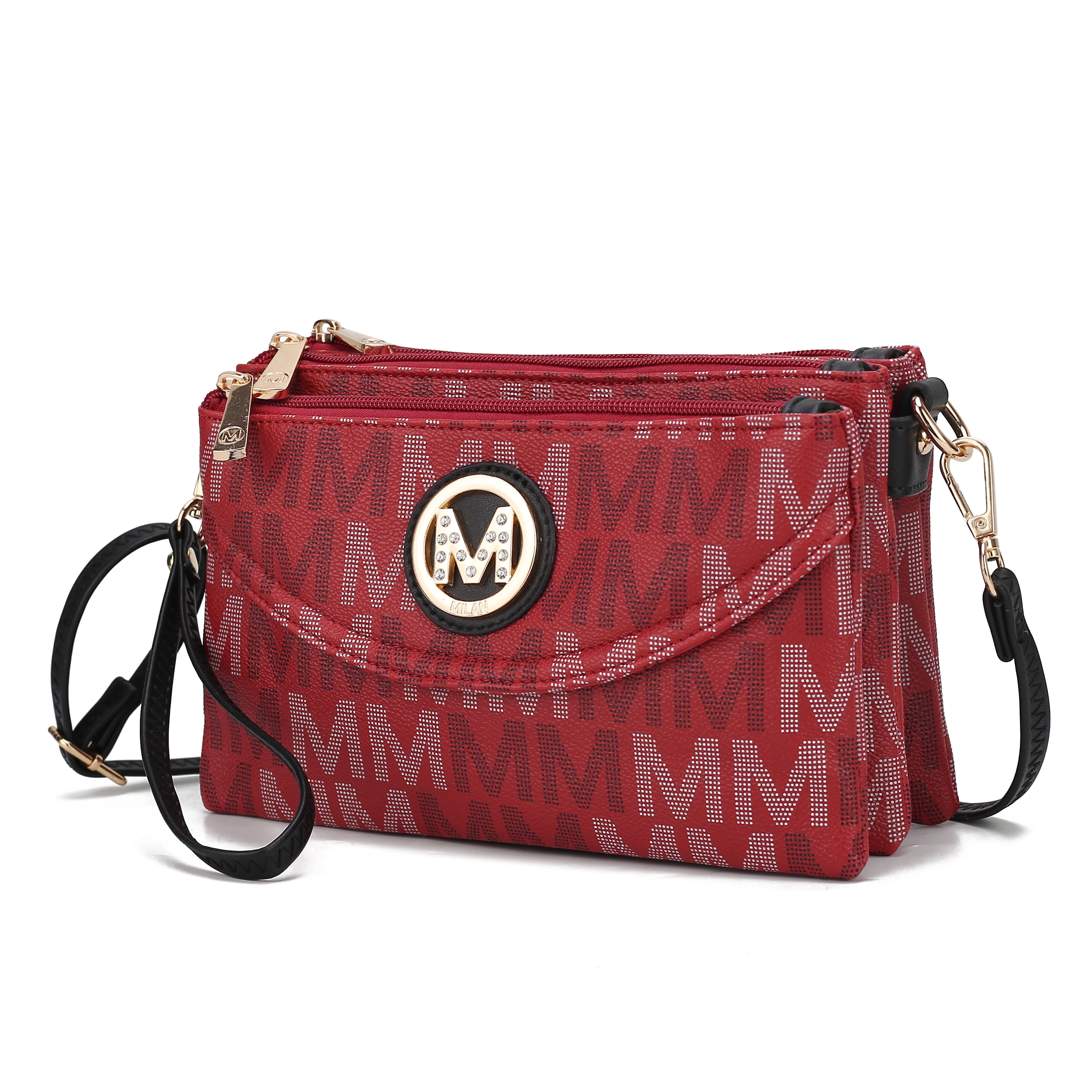 MKF Collection Multi-Compartments Ishani Women's Signature Crossbody Bag, Functional Wristlet Purse Handbag by Mia K - Burgundy