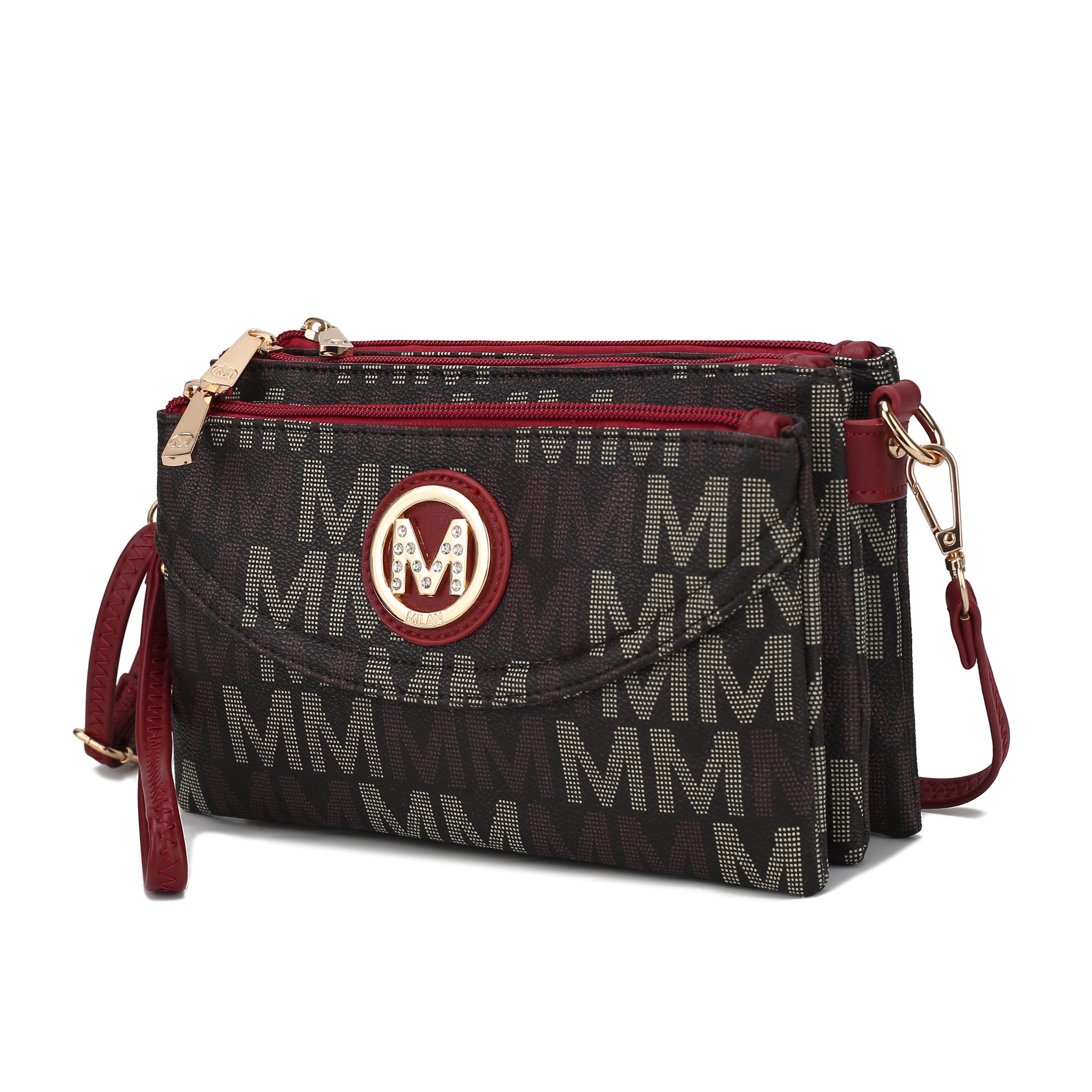 MKF Collection Multi-Compartments Ishani Women's Signature Crossbody Bag, Functional Wristlet Purse Handbag by Mia K - Red