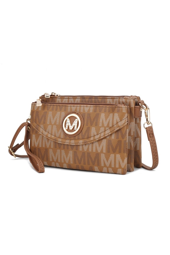 Multi-Compartments Ishani Women's Signature Crossbody Bag, Functional Wristlet Purse Handbag by Mia K - Tan