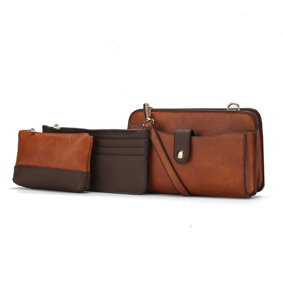 MKF Collection Muriel Vegan Leather Women's Crossbody Bag with Card Holder & Small Pouch, Sleek Messenger Purse Handbag by Mia K - Cognac