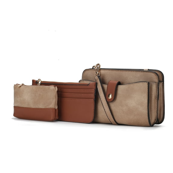 MKF Collection Muriel Vegan Leather Women's Crossbody Bag with Card Holder & Small Pouch, Sleek Messenger Purse Handbag by Mia K - Taupe