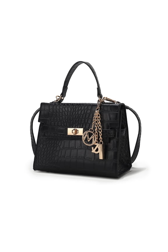 Naomi Vegan Crocodile Leather Women’s Satchel Bag, Puse Handbag by Mia K - Black